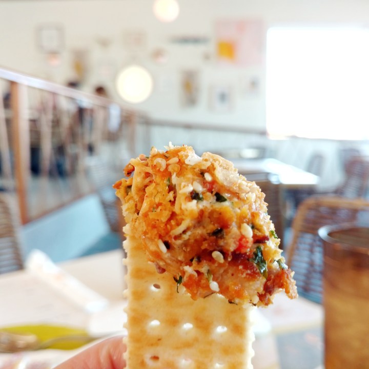 Deviled Crab Dip: crab, pimiento cheese + Captain's Wafers