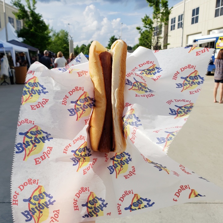Hot Dog from The Dog Haus food truck at D9 Brewing Company Summer Concert Series in Cornelius, NC