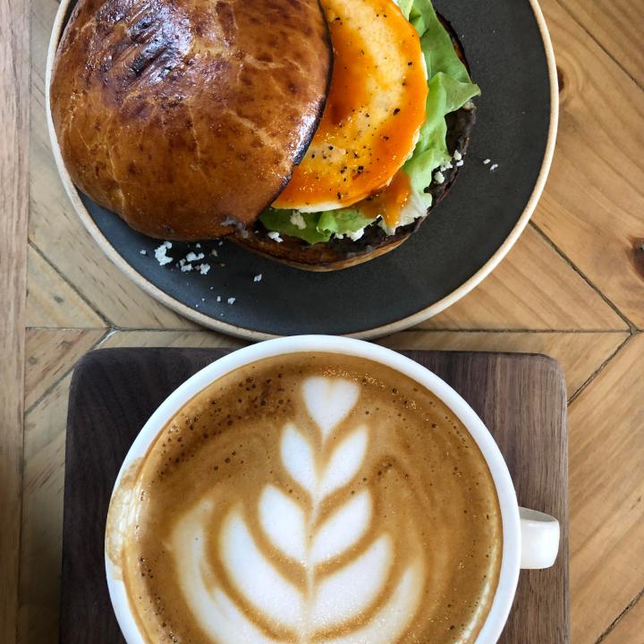 Breakfast Sammy and Latte from Basal Coffee in Charlotte, NC