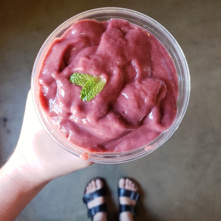 Strawberry smoothie (strawberry, pomegranate, acai, and mint) at the Pickled Peach in Davidson, NC